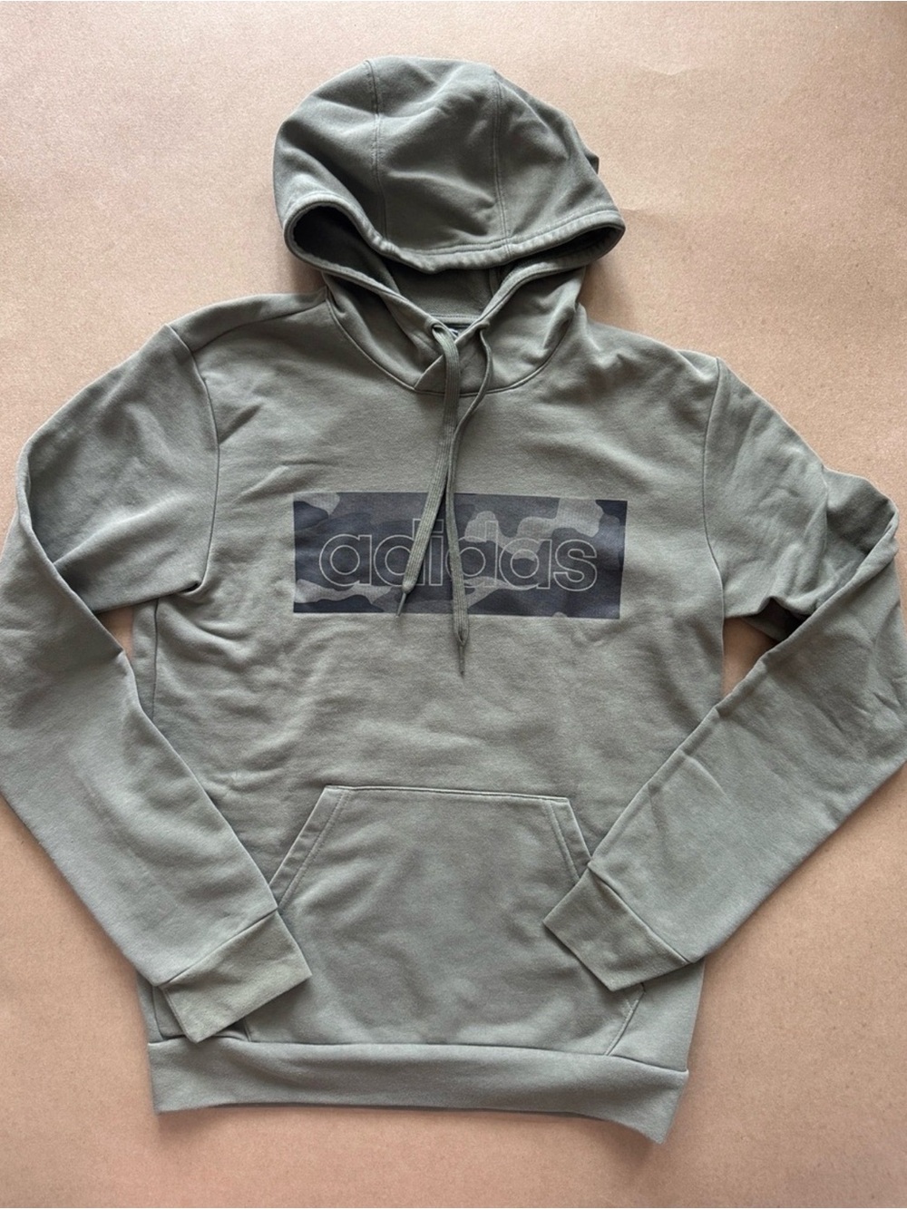 adidas Olive Green Pullover Hoodie with Camo Logo
